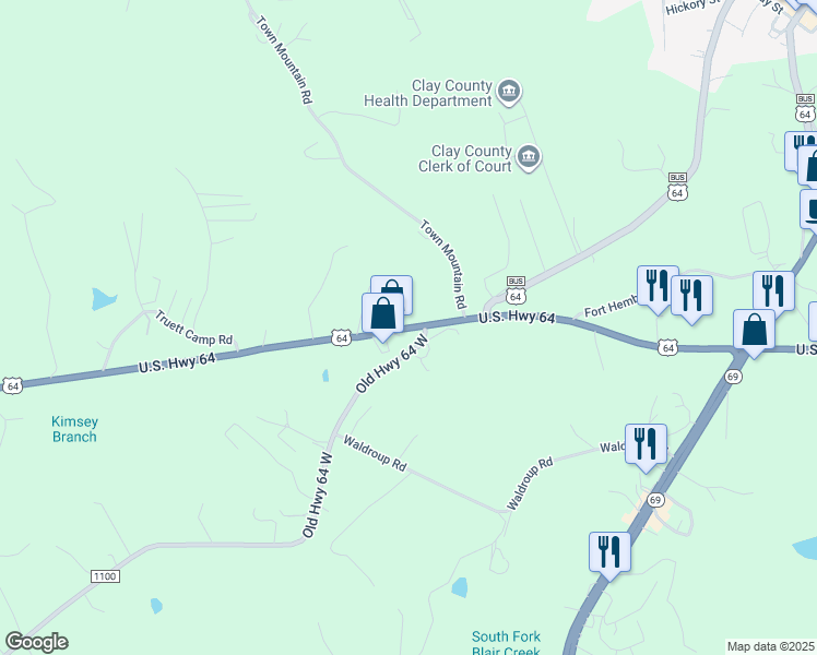 map of restaurants, bars, coffee shops, grocery stores, and more near 726 U.S. 64 in Hayesville