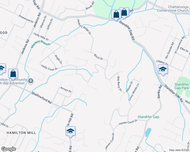 map of restaurants, bars, coffee shops, grocery stores, and more near 2330 Jennifer Drive in Chattanooga