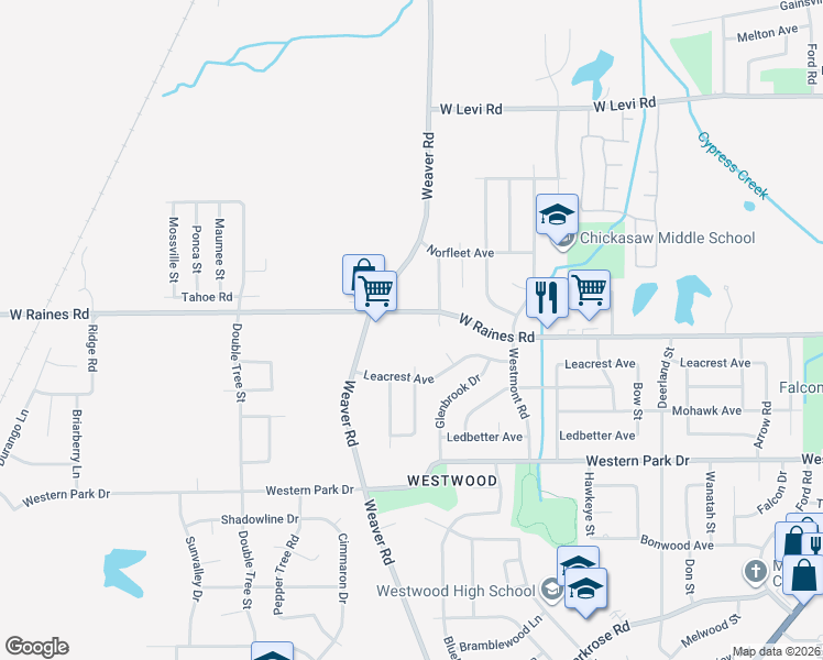 map of restaurants, bars, coffee shops, grocery stores, and more near 1003 West Raines Road in Memphis
