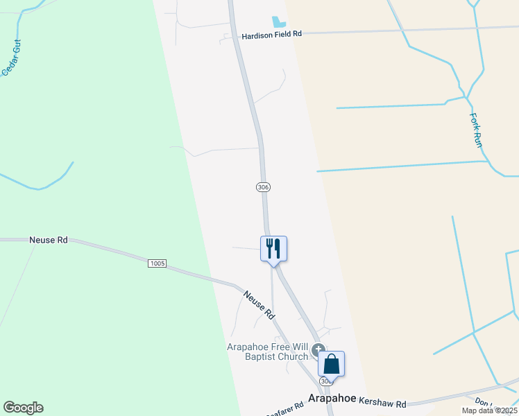 map of restaurants, bars, coffee shops, grocery stores, and more near 7380 North Carolina 306 in Grantsboro