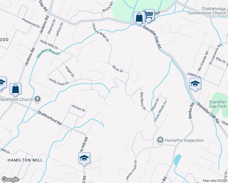map of restaurants, bars, coffee shops, grocery stores, and more near 2334 Jennifer Drive in Chattanooga