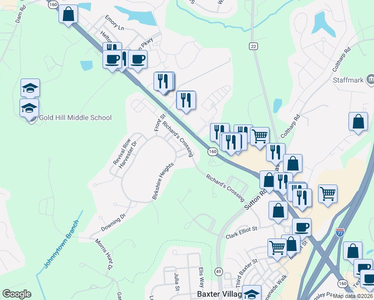 map of restaurants, bars, coffee shops, grocery stores, and more near 912 Tuckerton in Fort Mill