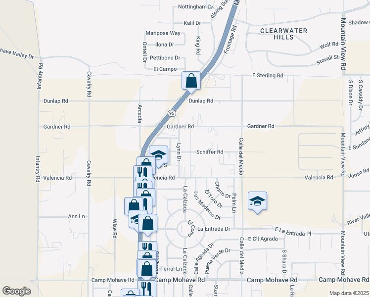 map of restaurants, bars, coffee shops, grocery stores, and more near 4160 Lynn Drive in Fort Mohave