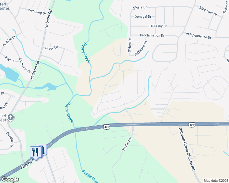 map of restaurants, bars, coffee shops, grocery stores, and more near 7951 Fayetteville Road in Raeford