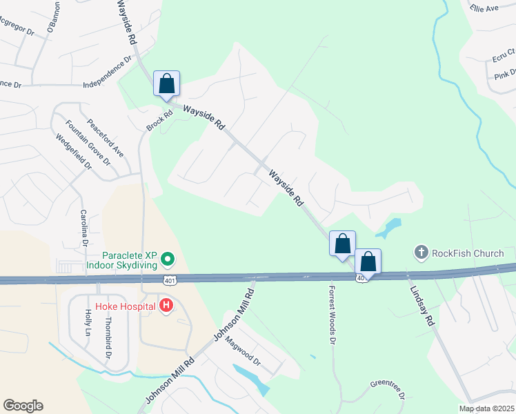 map of restaurants, bars, coffee shops, grocery stores, and more near Sugar Cane Drive in Raeford