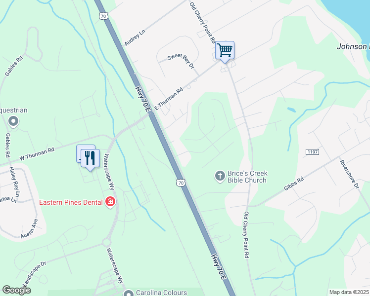 map of restaurants, bars, coffee shops, grocery stores, and more near 4014 U.S. 70 in New Bern