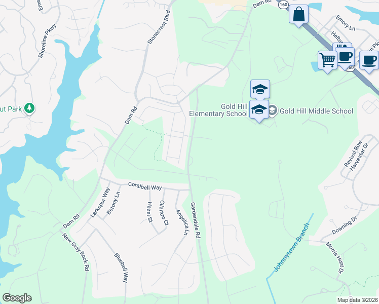 map of restaurants, bars, coffee shops, grocery stores, and more near 1562 Gardendale Road in Fort Mill