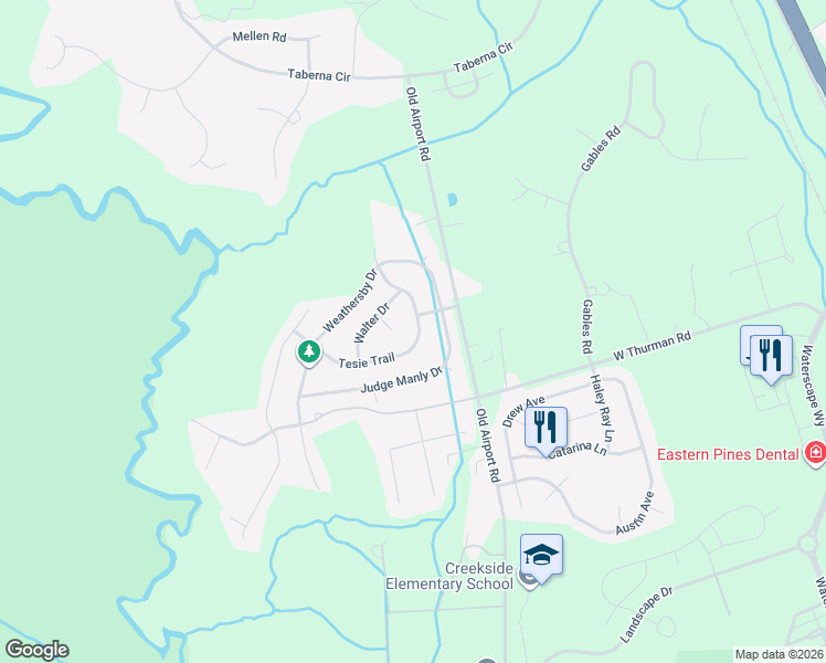 map of restaurants, bars, coffee shops, grocery stores, and more near 2904 Tesie Trail in New Bern