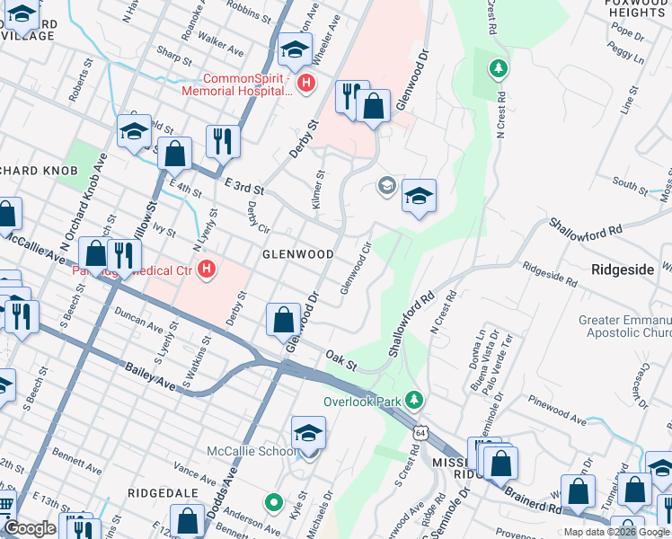 map of restaurants, bars, coffee shops, grocery stores, and more near 306 Glenwood Drive in Chattanooga