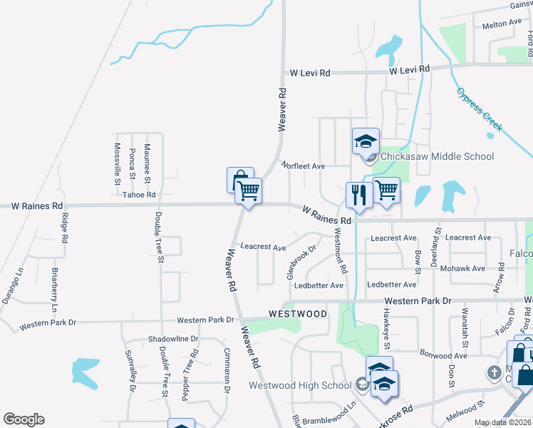 map of restaurants, bars, coffee shops, grocery stores, and more near 1003 West Raines Road in Memphis
