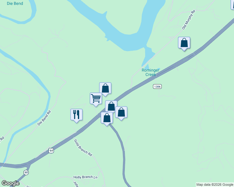 map of restaurants, bars, coffee shops, grocery stores, and more near 5380 U.S. 64 in Murphy