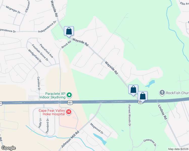 map of restaurants, bars, coffee shops, grocery stores, and more near 112 Nesting Lane in Raeford