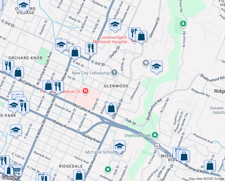 map of restaurants, bars, coffee shops, grocery stores, and more near 2508 East 5th Street in Chattanooga
