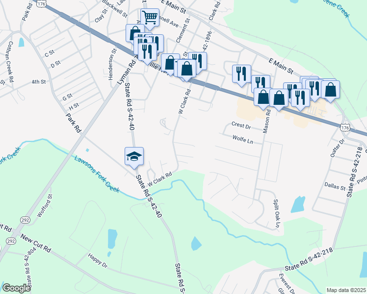 map of restaurants, bars, coffee shops, grocery stores, and more near 340 Miller Point Drive in Inman