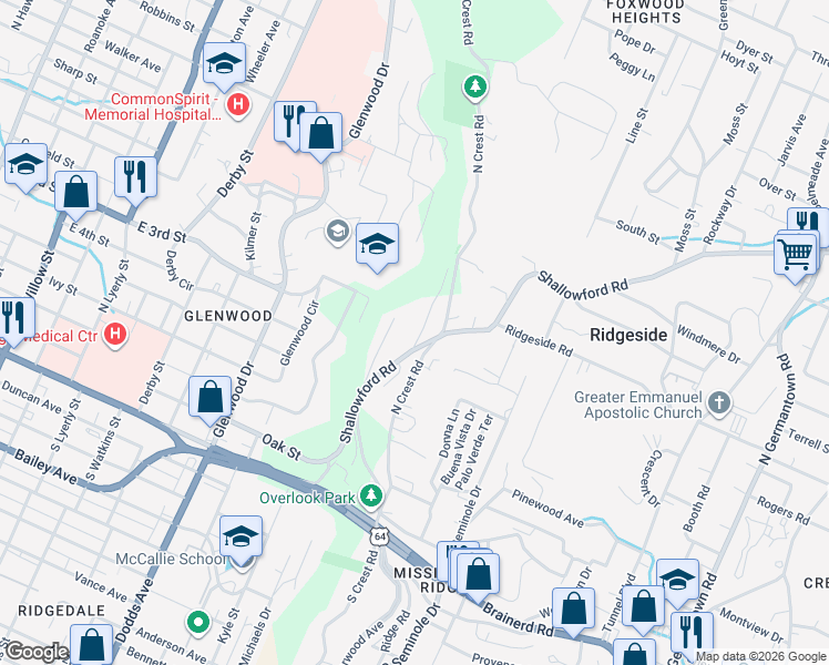 map of restaurants, bars, coffee shops, grocery stores, and more near 309 Mission Crest Lane in Chattanooga