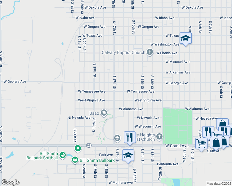 map of restaurants, bars, coffee shops, grocery stores, and more near 1501 South 17th Street in Chickasha