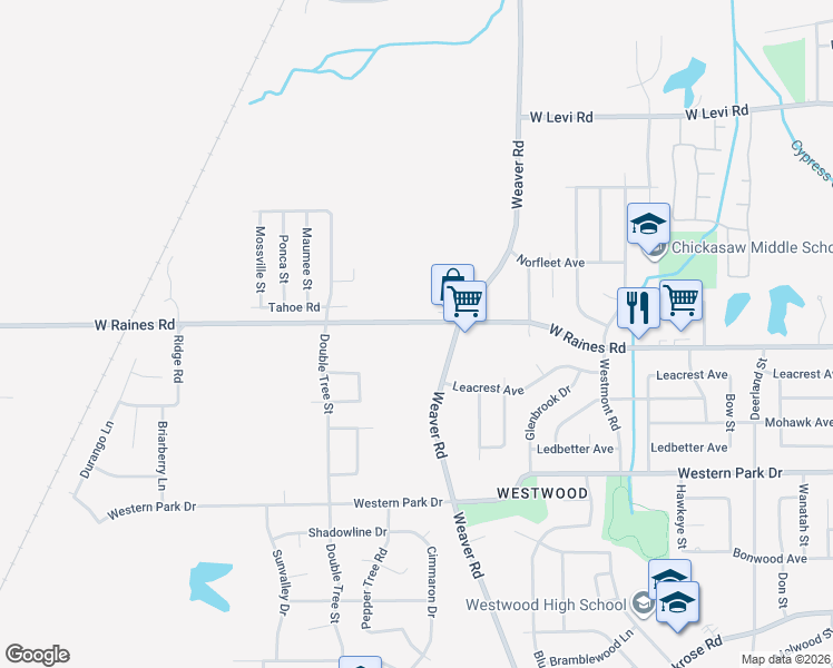 map of restaurants, bars, coffee shops, grocery stores, and more near 1097 West Raines Road in Memphis