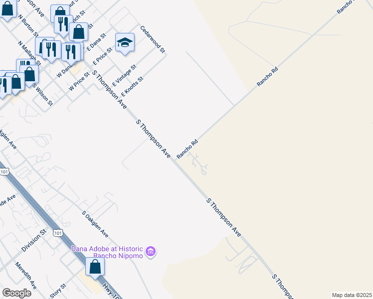 map of restaurants, bars, coffee shops, grocery stores, and more near 504 Rancho Road in Nipomo