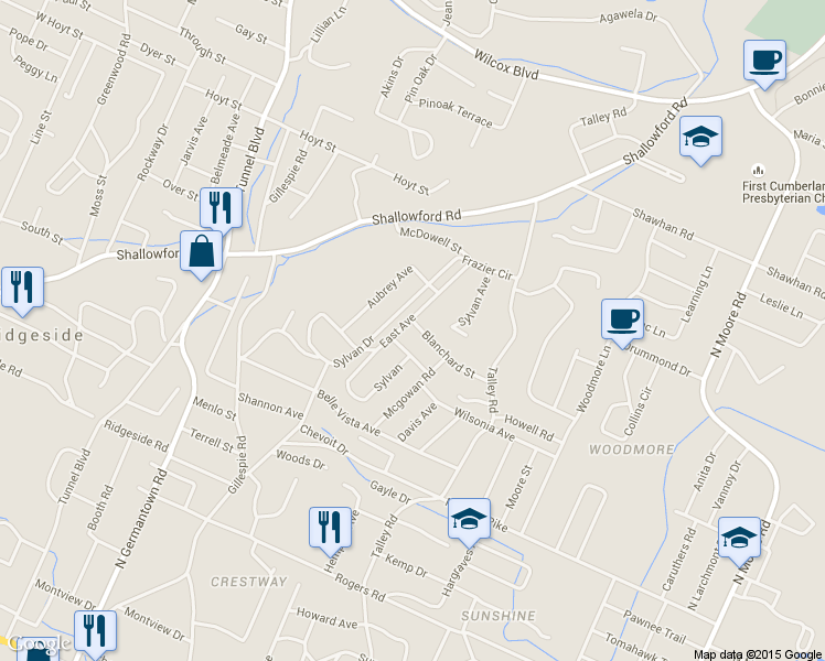 map of restaurants, bars, coffee shops, grocery stores, and more near 3902 Blanchard St in Chattanooga