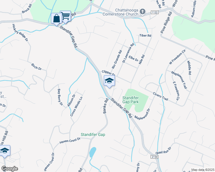 map of restaurants, bars, coffee shops, grocery stores, and more near 8253 Standifer Gap Road in Chattanooga