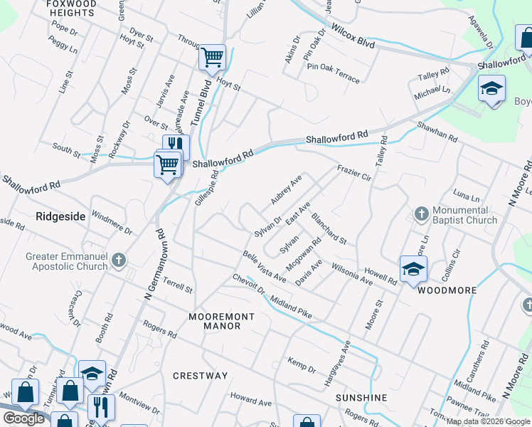 map of restaurants, bars, coffee shops, grocery stores, and more near 718 Cross Street in Chattanooga