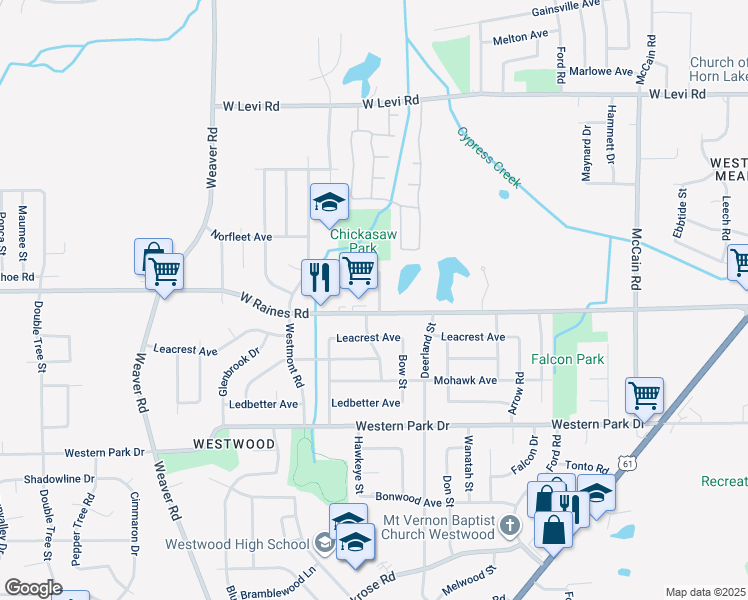 map of restaurants, bars, coffee shops, grocery stores, and more near 794 West Raines Road in Memphis