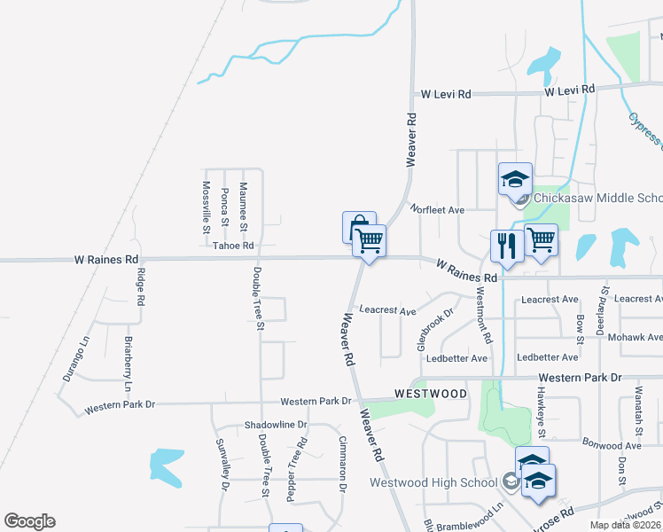 map of restaurants, bars, coffee shops, grocery stores, and more near 1097 West Raines Road in Memphis