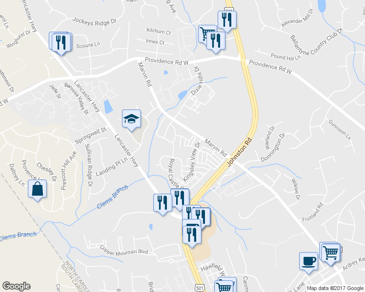 map of restaurants, bars, coffee shops, grocery stores, and more near 12105 Harrison Steel Drive in Charlotte