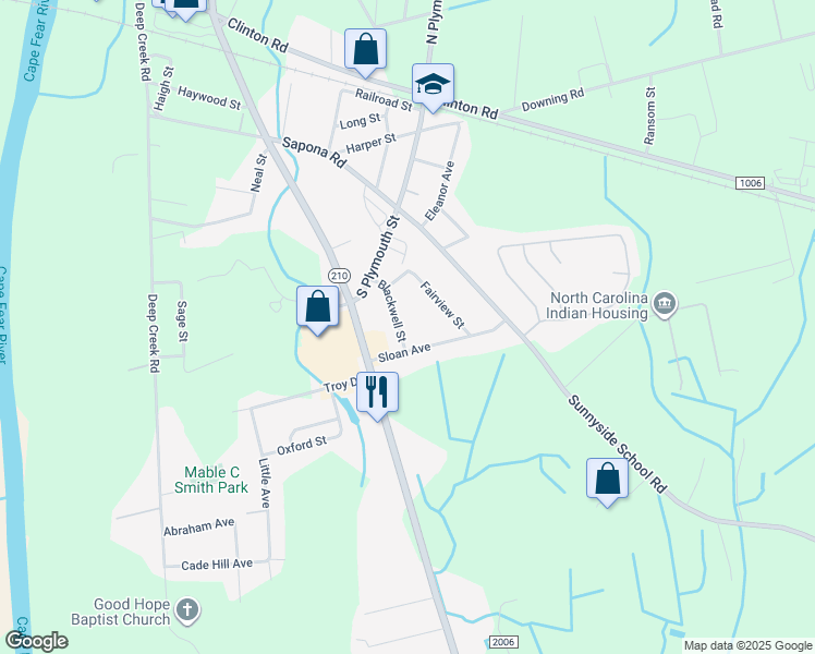 map of restaurants, bars, coffee shops, grocery stores, and more near 721-725 Blackwell Street in Fayetteville