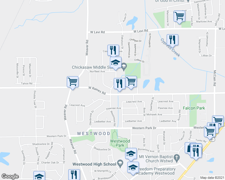 map of restaurants, bars, coffee shops, grocery stores, and more near 4136 Westmont Road in Memphis