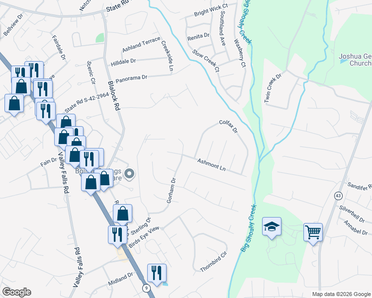 map of restaurants, bars, coffee shops, grocery stores, and more near 499 Gorham Drive in Boiling Springs