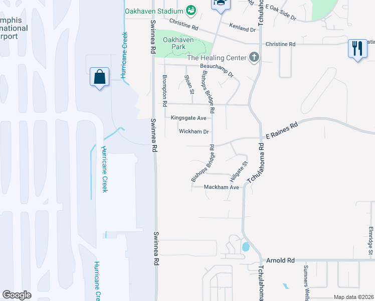 map of restaurants, bars, coffee shops, grocery stores, and more near 3079 East Raines Road in Memphis