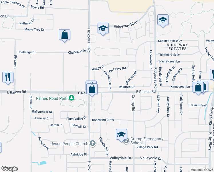 map of restaurants, bars, coffee shops, grocery stores, and more near 5984 Raintree Drive in Memphis