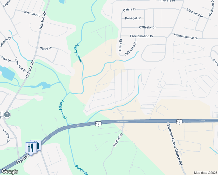 map of restaurants, bars, coffee shops, grocery stores, and more near 7951 Fayetteville Road in Raeford