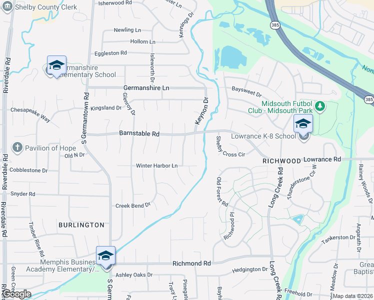 map of restaurants, bars, coffee shops, grocery stores, and more near 4125 Barnstable Cove in Memphis