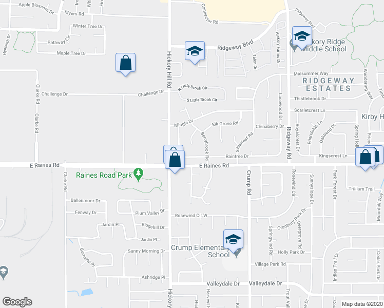 map of restaurants, bars, coffee shops, grocery stores, and more near 5948 Meadow Creek Road in Memphis