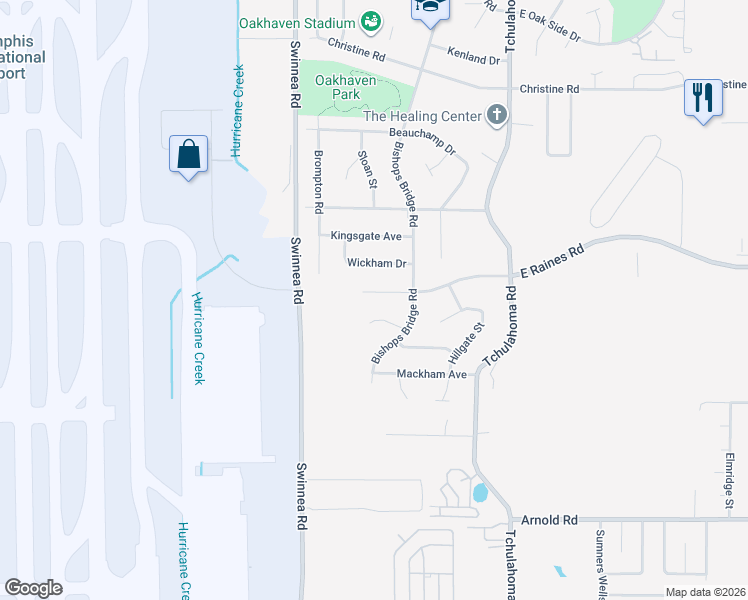 map of restaurants, bars, coffee shops, grocery stores, and more near 3079 East Raines Road in Memphis