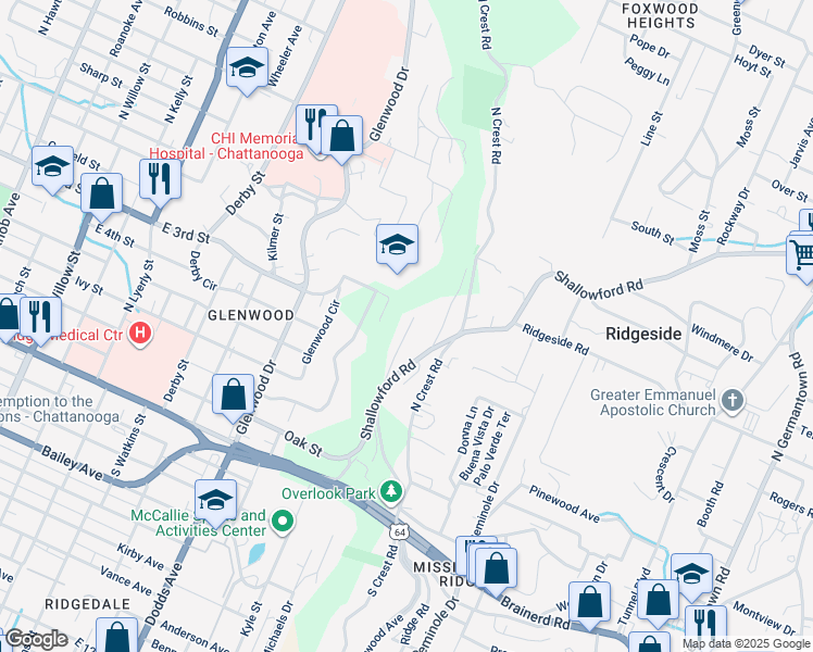 map of restaurants, bars, coffee shops, grocery stores, and more near 307 Obey Street in Chattanooga
