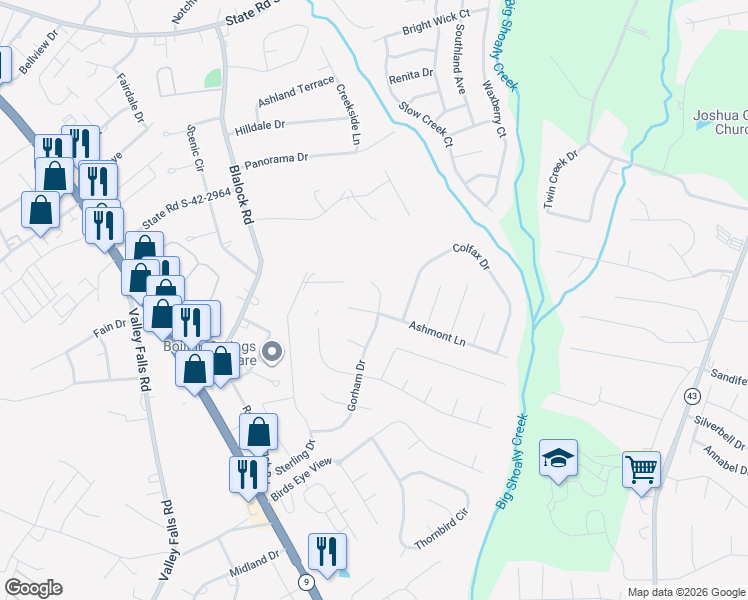 map of restaurants, bars, coffee shops, grocery stores, and more near 499 Gorham Drive in Boiling Springs