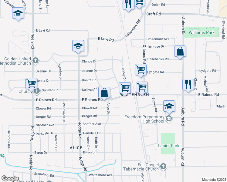 map of restaurants, bars, coffee shops, grocery stores, and more near 4144 Shirley Drive in Memphis