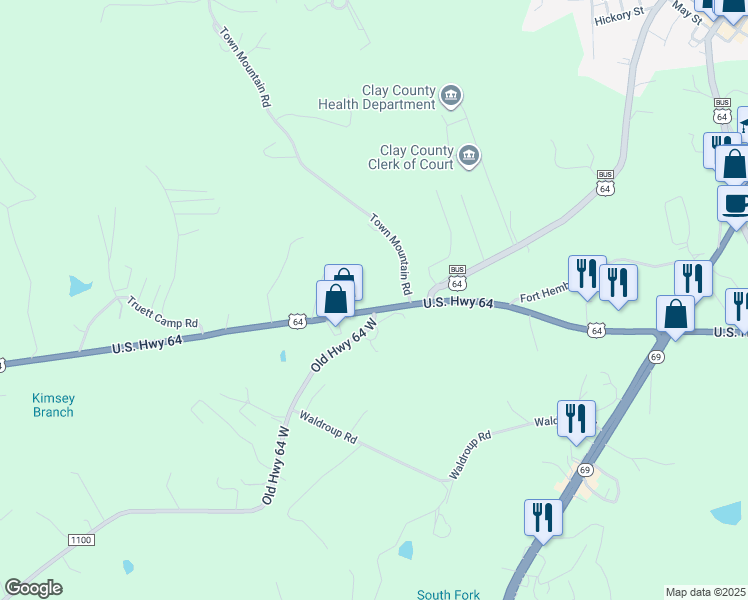 map of restaurants, bars, coffee shops, grocery stores, and more near 726 U.S. 64 in Hayesville