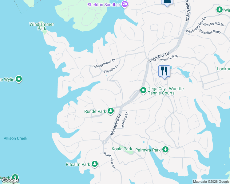 map of restaurants, bars, coffee shops, grocery stores, and more near 25040 Timberlake Drive in Tega Cay