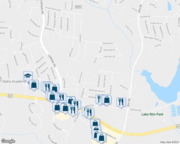 map of restaurants, bars, coffee shops, grocery stores, and more near 7826 Rosewood Avenue in Fayetteville