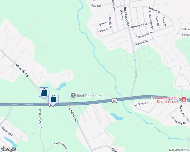 map of restaurants, bars, coffee shops, grocery stores, and more near 205 Oakbluff Drive in Raeford