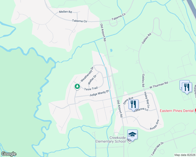 map of restaurants, bars, coffee shops, grocery stores, and more near 2904 Tesie Trail in New Bern