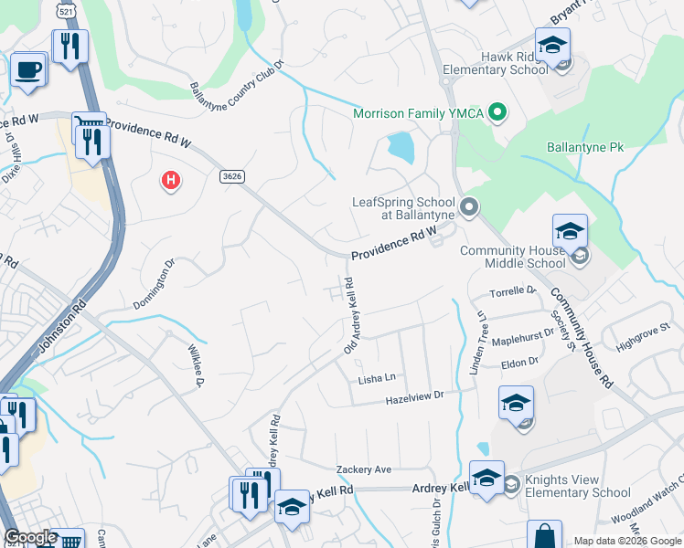 map of restaurants, bars, coffee shops, grocery stores, and more near in Charlotte