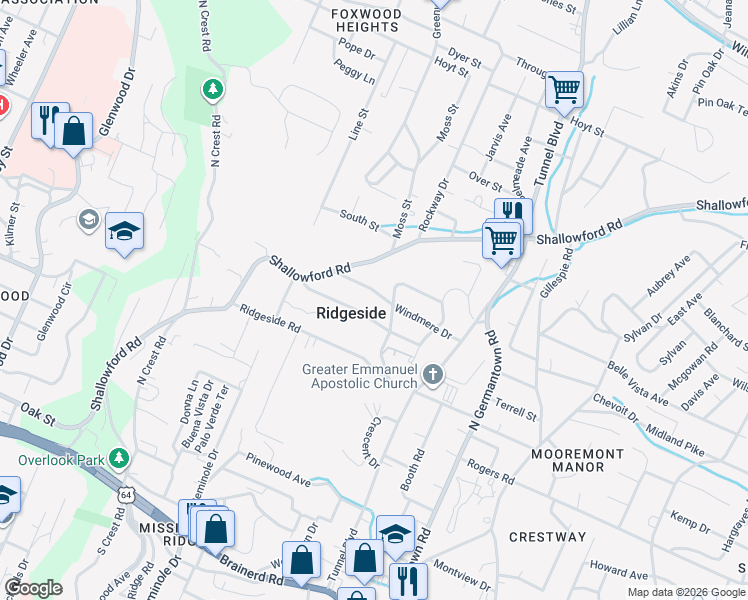 map of restaurants, bars, coffee shops, grocery stores, and more near 123 Hilldale Drive in Chattanooga