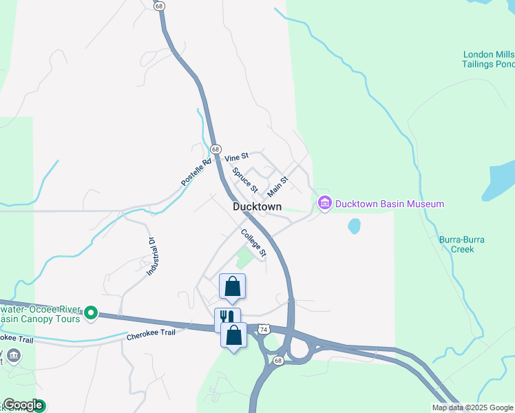 map of restaurants, bars, coffee shops, grocery stores, and more near in Ducktown