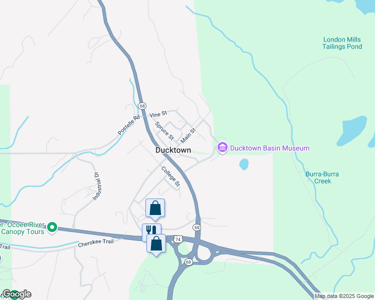 map of restaurants, bars, coffee shops, grocery stores, and more near in Ducktown
