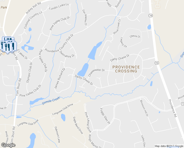 map of restaurants, bars, coffee shops, grocery stores, and more near 13329 Chasewater Drive in Charlotte